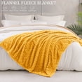 thumbnail image 3 of Exclusivo Mezcla King Size Soft Fleece Blanket, 90"x104" Stylish Jacquard Velvet Blanket for Bed, Cozy Soft Lightweight for All Season, Mustard Yellow, 3 of 9