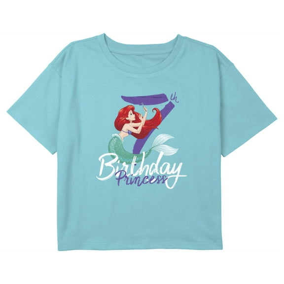 Girl's The Little Mermaid 7th Birthday Princess Graphic Cropped T-Shirt Blue Medium