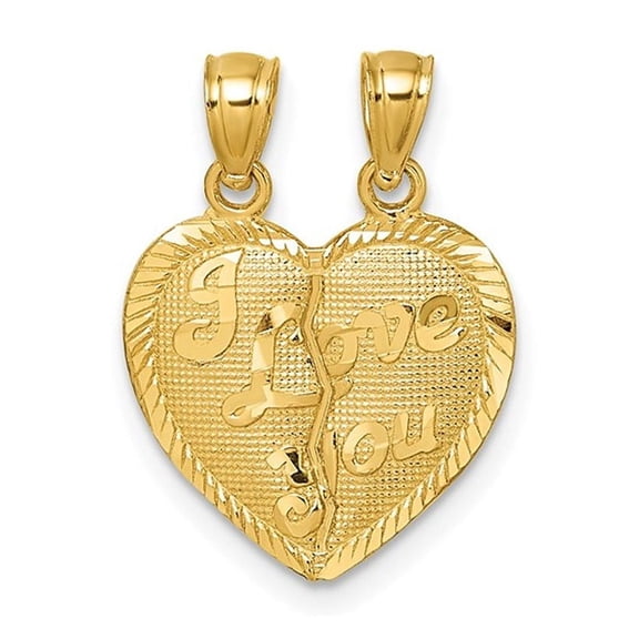14K Yellow Gold - I LOVE YOU - 2 Piece Break-Apart Heart Charm Pendant (NO CHAINS) for Women