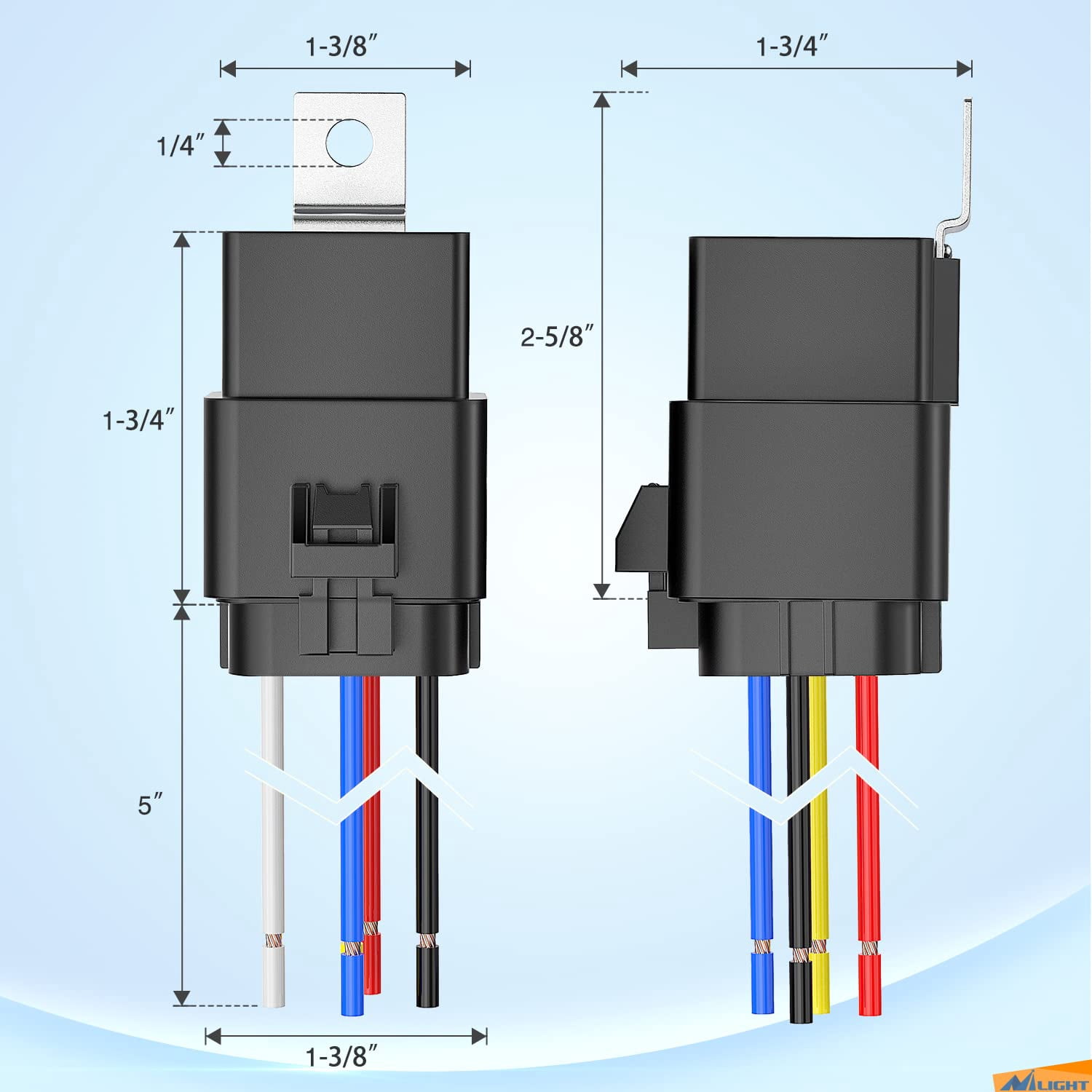 Nilight 5 Pcs Waterproof 40/30 A Heavy Duty 12 AWG Tinned Copper Wires 5 Pin SPDT 12V Automotive Relay and Harness Set