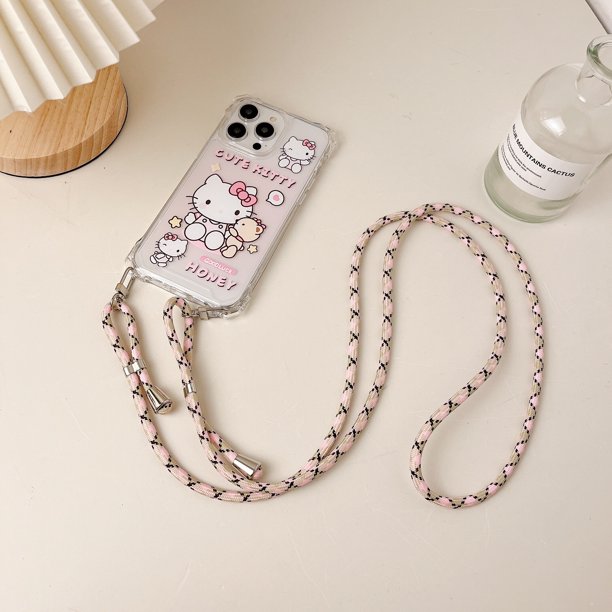 Funda de teléfono de silicona a prueba de caídas con correa de collar de gatito Sanrio de dibujos animados para iphone 11, 12, 13 Pro Max, 14 Plus Fivean unisex