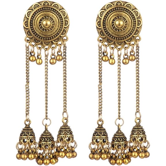 Indian Jhumka Jhumki Ethnic Dangle Earring for Women Vintage Long Tassel Bell Drop Earrings Boho Flower Beaded Bollywood Jewelry Boho Traditional Oxidized Antique Festival Party Gift for Lady
