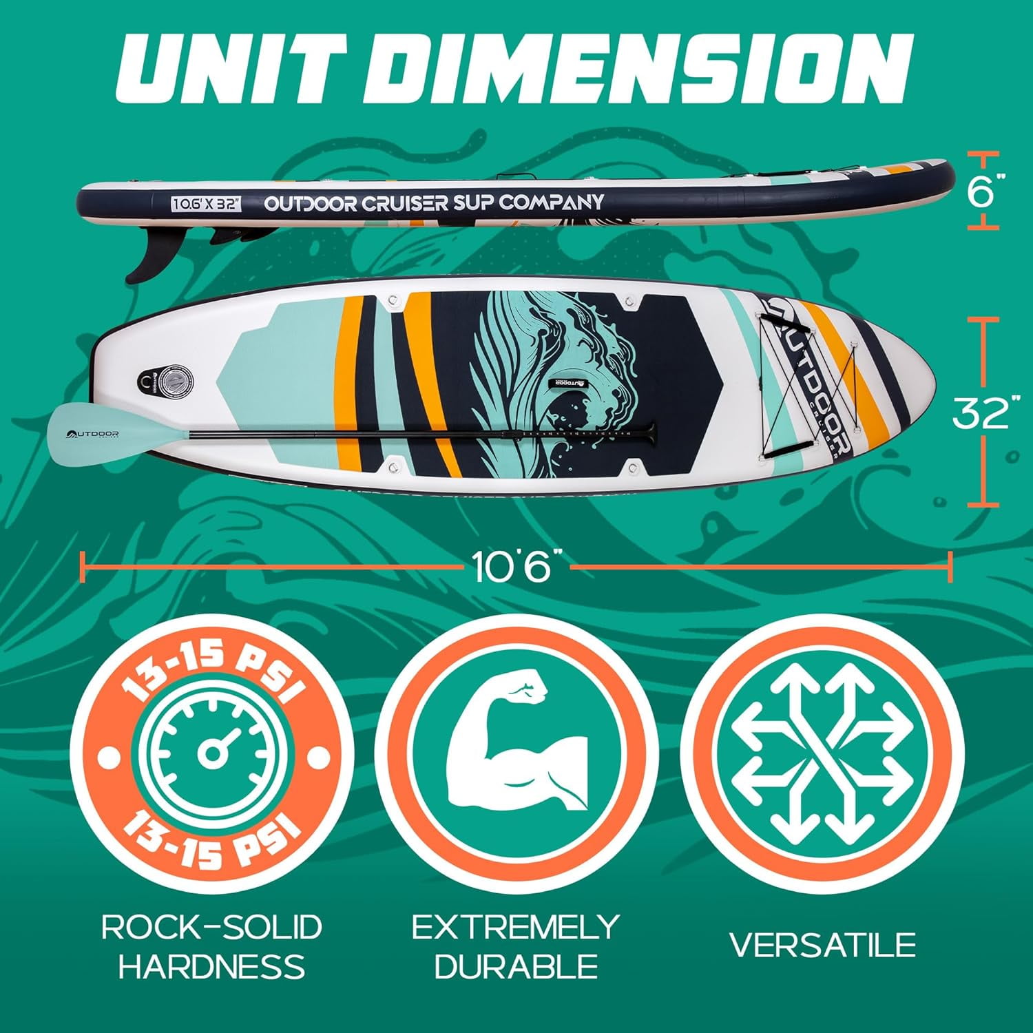 Outdoor Crusier Inflatable Stand Up Paddle Board, Ultra Portable & Lightweight, Wide Stable Non-Slip Design, Complete SUP Accessories, High-Quality Drop-Stitch Material - Aqua
