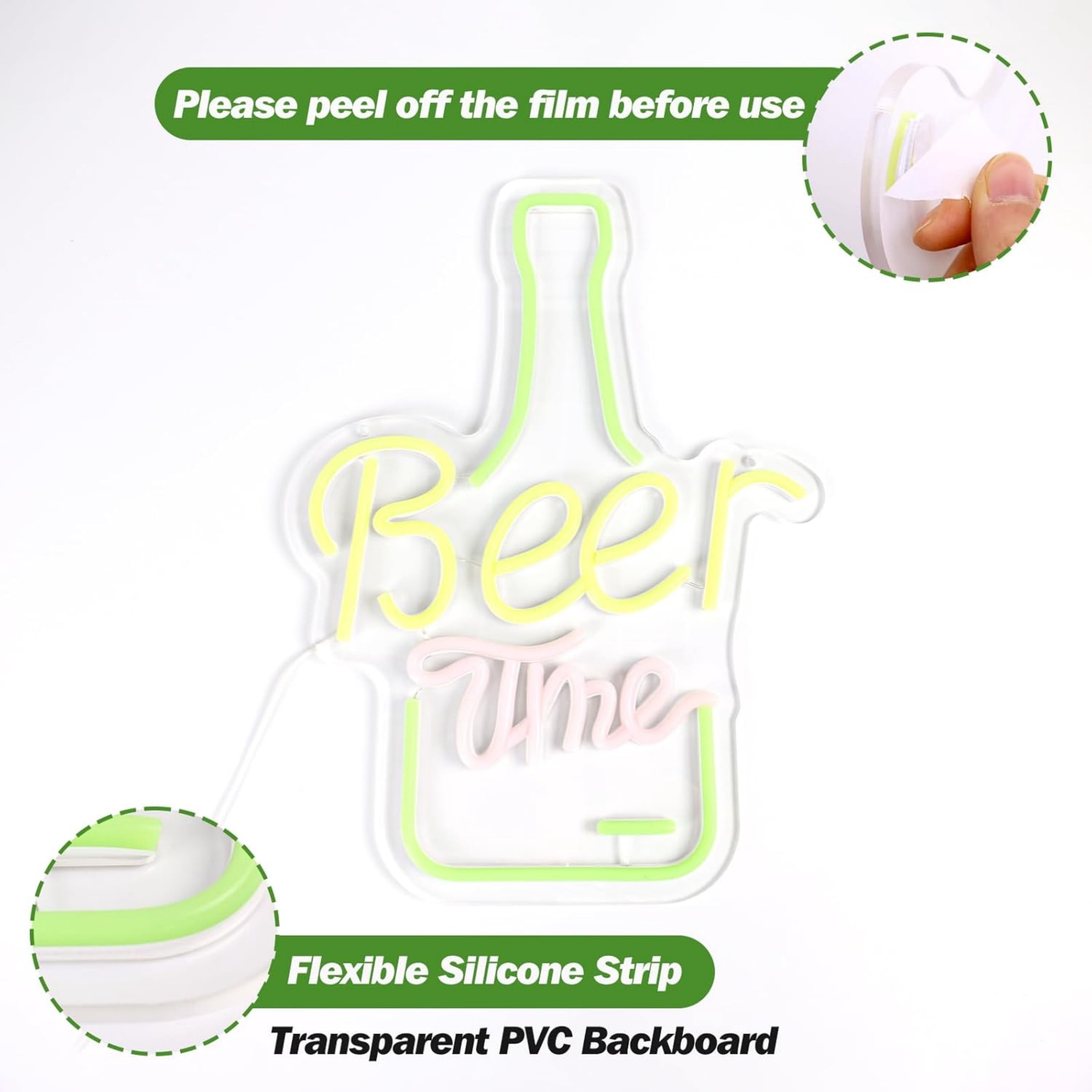 UPONRAY Beer Time Neon Signs, 11.2"*15.7" Dimmable & USB-Powered LED Neon Light, Stylish Wall Decor for Bar, Party, Restaurant, Living Room, Man Cave