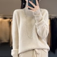 thumbnail image 4 of Suéter de lana gruesa con cuello alto para mujer, suéter de punto de color sólido cálido y suelto, suéter de invierno/otoño nuevo estilo 100 % lana merino, 4 of 5