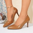thumbnail image 3 of Stiletto Heels for Women Closed Toe High Heeled Leather Pointed Pumps Sexy Comfortable Slip on Classic Wedding Dressy Shoes Brown Size 6.5, 3 of 5