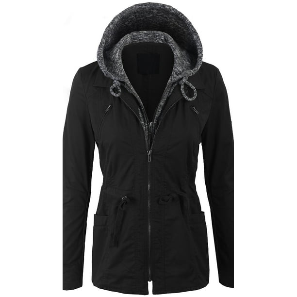 KOGMO Womens Military Anorak Jacket with Knit Hood and Pockets