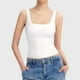 thumbnail image 2 of Camiseta sin mangas y cuello redondo para mujer - Top básico ajustado de punto acanalado - Ropa informal elástica de poliéster, 2 of 8