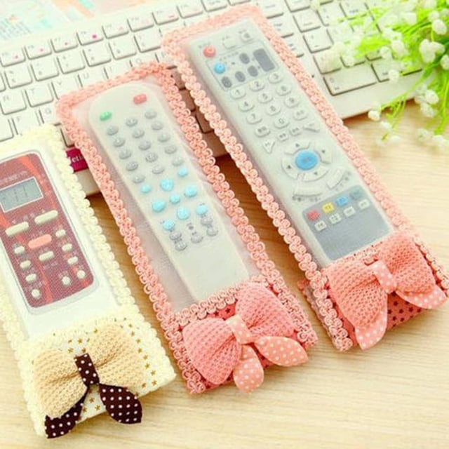 3 Pieces Bowknot Decor Dust-proof TV remote controller TV Air Conditioner Remote Controller Protector Lace Fabric Case Cover