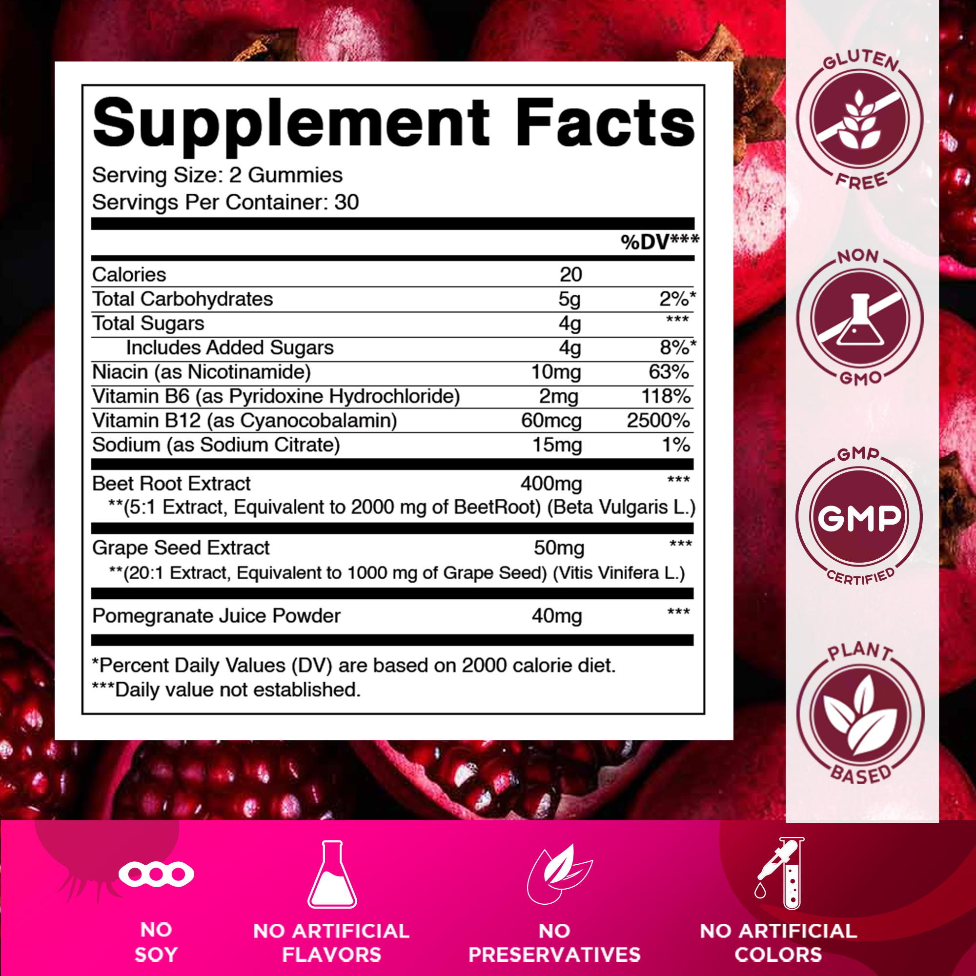 (3 pack) Vitamatic Beet Root Gummies 3000 mg Equivalent Per Serving - 60 Gummies - Made with Vitamin B6, B12, Grape Seed, Pomegranate & Nicotinamide