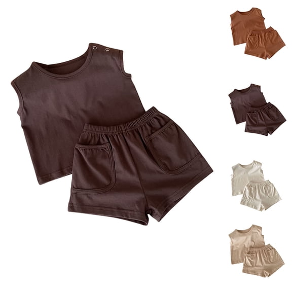 Tranfacy Toddler Summer Outfit Solid Sleeveless Tank top and Elastic Waist Shorts Sport Daily Outfit
