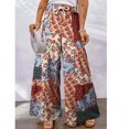 thumbnail image 3 of Pantalones de pierna ancha estampados Bloque de color con cordón de cintura alta Pantalones de pierna ancha de talla grande para mujer, 3 of 5