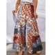 thumbnail image 3 of Pantalones de pierna ancha estampados Bloque de color con cordón de cintura alta Pantalones de pierna ancha de talla grande para mujer, 3 of 5