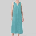 thumbnail image 6 of YueHuiYing Women Cute Sleeveless Ruffled Deep V Neck Dresses Cotton Linen Dress for Summer Casual Shift Dress, 6 of 7