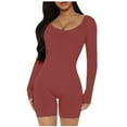 thumbnail image 1 of Combinaisons pour Femmes Yoga Manches Longues Col Rond Côtelé Sport Ajusté Combinaison Chat Body pour Femmes, 1 of 6