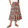 thumbnail image 2 of Floral Midi Skirt for Women Summer Comfy Tiered Elastic High Waisted Skirts Vacation A-Line Flowy Swing Long Skirts Red M, 2 of 6