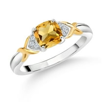 Gem Stone King 0.96 Ct Cushion Yellow Citrine 925 Silver and 10K Yellow Gold Lab Grown Diamond Engagement Ring
