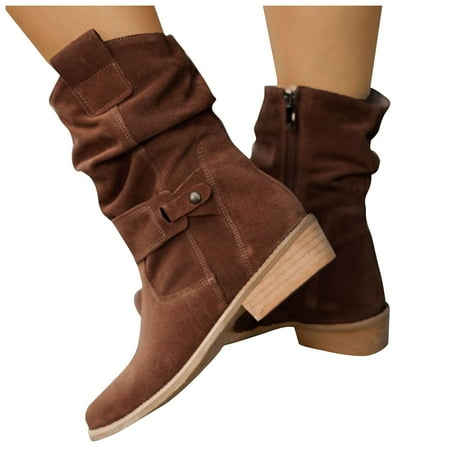 

Clearance! YOHOME Vintage Boots Short Thick High Heel Middle Womens Coffee 43