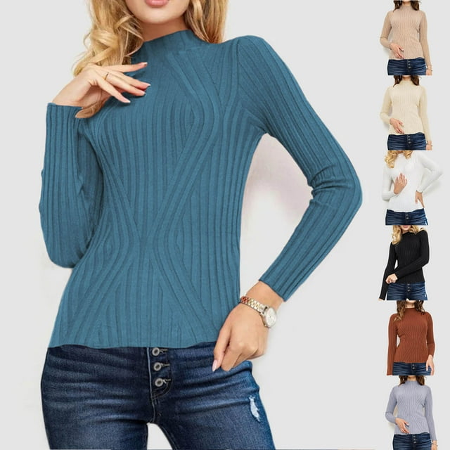 Sentmoon Knitted Tops for Women Round Neck Long Sleeve Solid Color Spring Outfits for Women 2025 Knitted Warm Loose Oversized Sweaters for Women Fall and Winter for Holiday Party