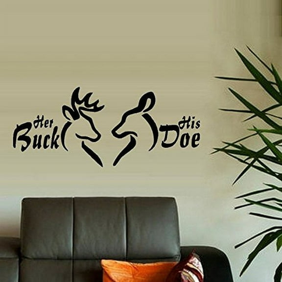 Decal ~ Her Buck, His Doe #5 ~ Wall or Window Decal (Black ) 13" x 30"