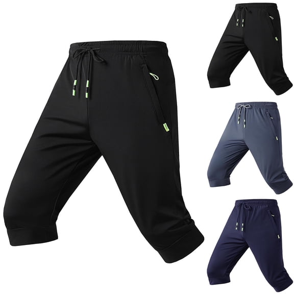 RYDCOT Men's Capri Shorts Quick Dry Below Knee 3/4 Capri Pants with Zipper Pockets for Workout Running Training Summer Gray