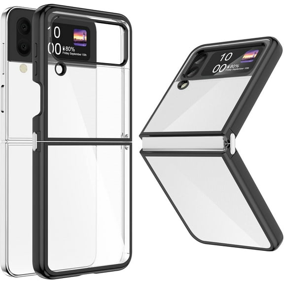 for Galaxy Z flip 4 Case, Z flip 4 Case Clear Slim Thin Transparent Shockproof Hinge Soft TPU flip4 Phone Case Covern (Black)