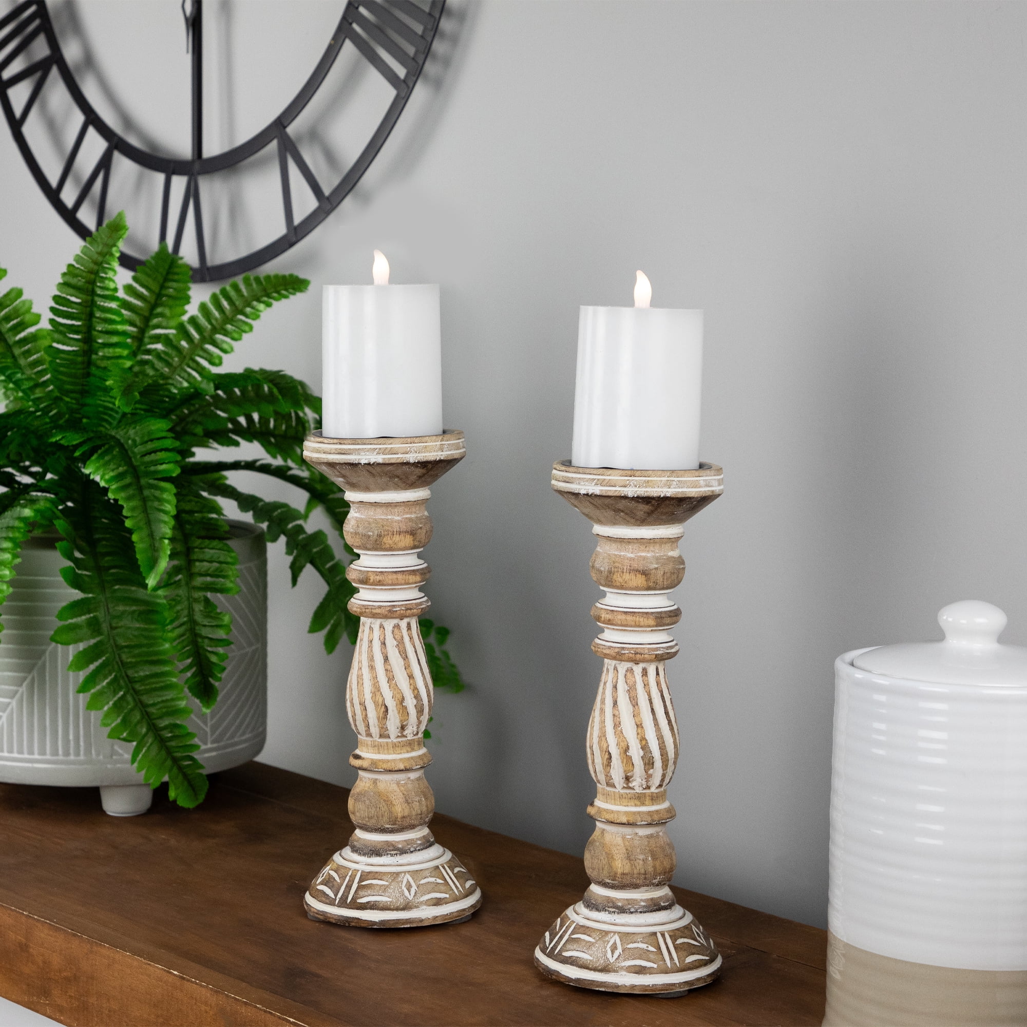 Northlight Set of 2 Brown Etched Antique Style Pillar Candle Holders 12"