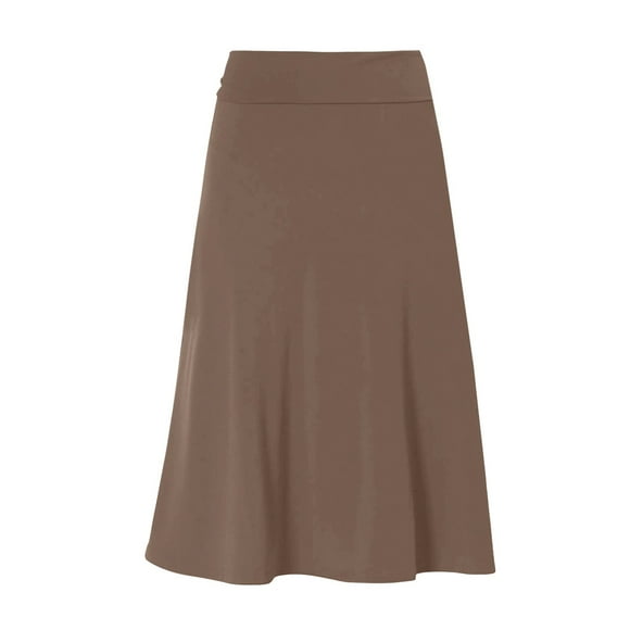 Ploknplq Skirts for Women Midi Skirt Women's Summer Casual High Waisted Soft a Line Skirt with Solid Color Knee Length Skirt Skirt Khaki L
