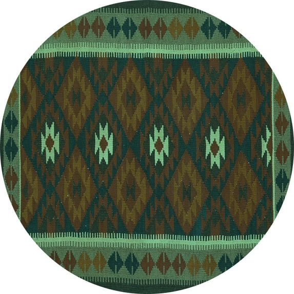 Ahgly Company Indoor Round Oriental Turquoise Blue Traditional Area Rugs, 8' Round