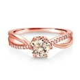 thumbnail image 2 of Gem Stone King 18K Rose Gold Plated Silver Ring Round Morganite and Moissanite (0.68 Cttw) (Size 9), 2 of 4