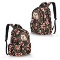 thumbnail image 5 of SCRAWLGOD Hedgehog Floral Print Black 17 inch Backpacks with Adjustable Padded Straps 600D Polyester Lightweight Spacious Daypack School Backpacks for Girls, Boys, 5 of 7