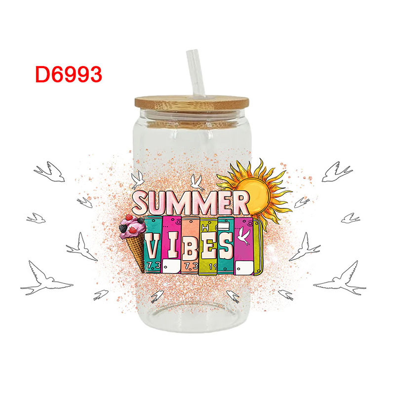 UV DTF Transfer Sticker Summer Beach Tree For The 16oz Libbey Glasses Wraps Bottles Cup Can DIY Waterproof Custom Decals D6993