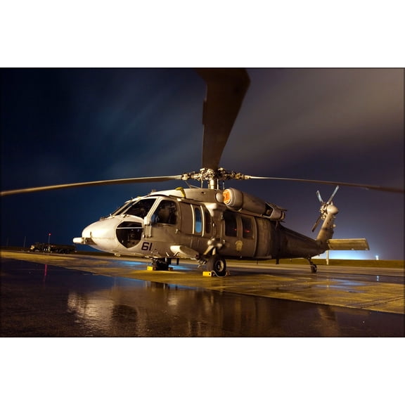 24"x36" Gallery Poster, U.S. Navy MH-60S Seahawk helicopter remains static on the flight line