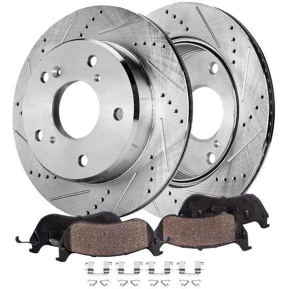 Detroit Axle - Front Brake Kit for 2017-2025 Honda CR-V 2023-2025 HR-V, Drilled Slotted Disc Brake Rotors Ceramic Brake Pads w/Hardware Replacement: 12.28" inch Rotors