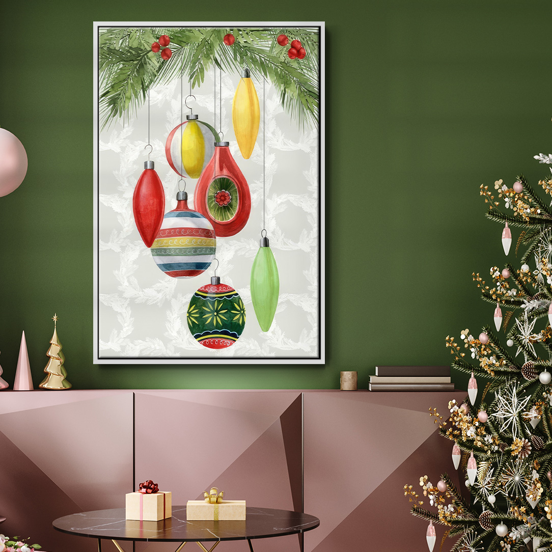 Arose Such a Clatter Collection B - Framed Gallery Wrapped Holiday Canvas - 27 x 41 - White Frame