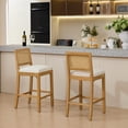 thumbnail image 6 of French Country Bar Stools Set of 2, Rattan Counter Height Stools, Linen Upholstered, Farmhouse Wooden Barstools with Cane Back, Beige Kitchen Island Chairs, Sillas para Barra de Cocina (Beige, 2 Pcs), 6 of 7