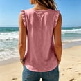 thumbnail image 4 of MaFYtyTPR Women V-Neck Sleeveless Blouse Ruffle Trim Linen Half Button Loose Fit Casual Tops for Daily Wear A-Pink XXL, 4 of 6