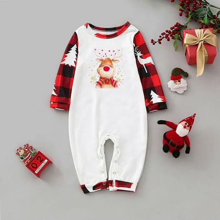 

VONCOS Warm Parent-child Clothing Baby Models Fashionable Christmas Print Family European And American Pajamas Parent-child Suit Baby