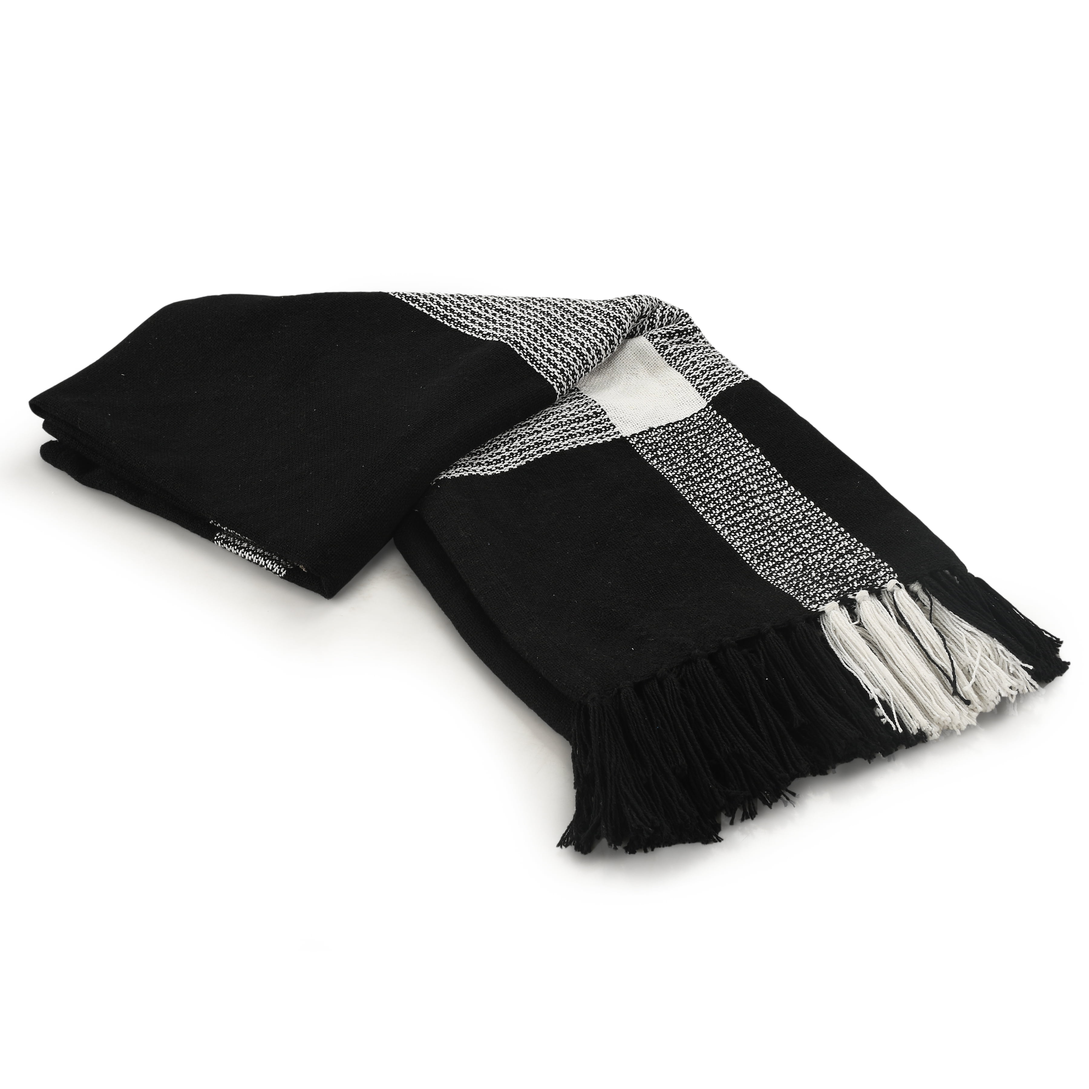 Ox Bay Black/White Tartan Plaid Cotton Throw Blanket, 50" x 60"