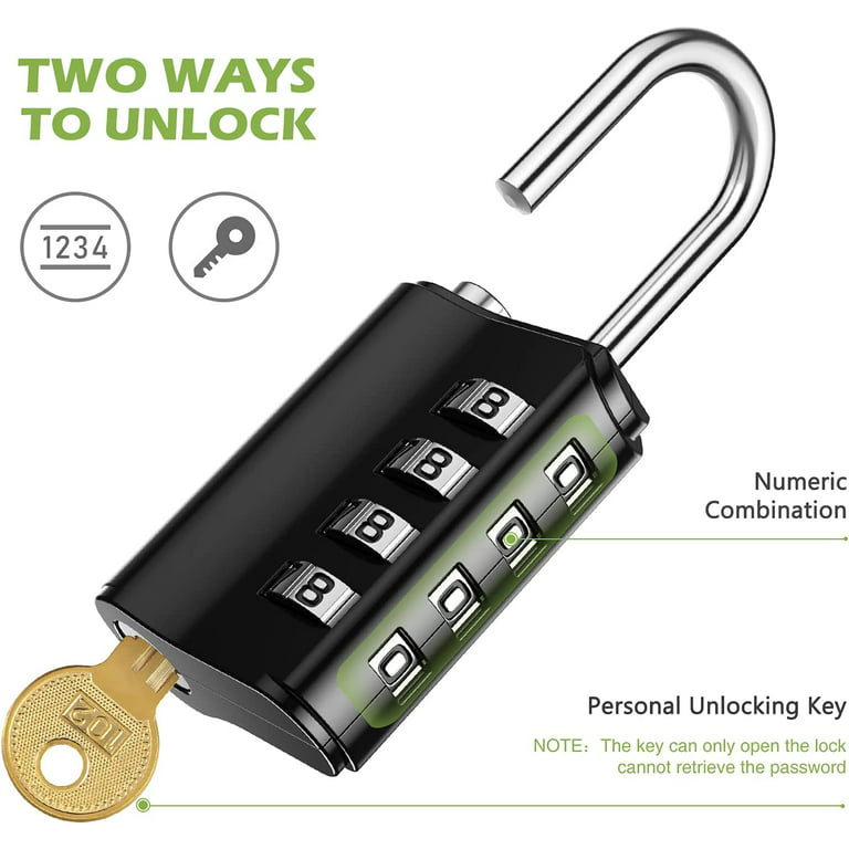 2 Pack 4 Digit Combination Padlock with Keys for School Gym Locker