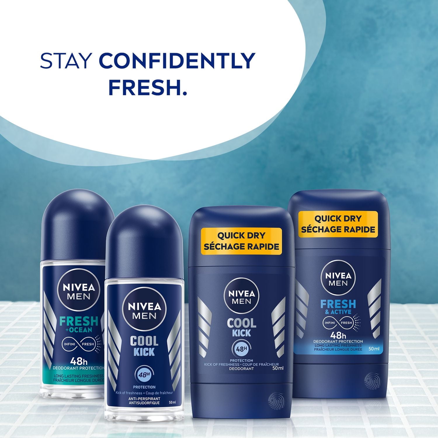 NIVEA Fresh Ocean Aluminum Free Roll-On Deodorant for Men, 50 mL, 50 mL