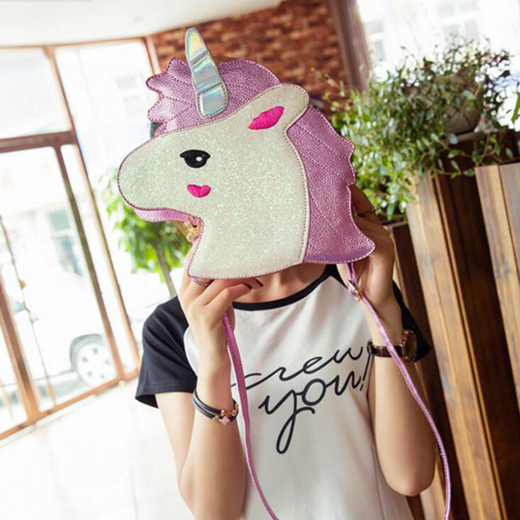 Cute Unicorn Pony Head Lady Girls Handbag Shoulder Clutch Party Bags 