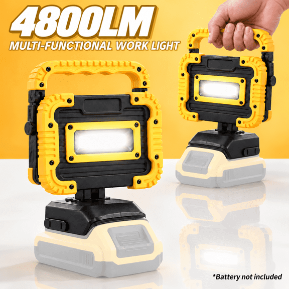 LED Work Light Compatible with DeWALT 20V Max Battery, 2000LM Portable Cordless Flood Light with Rotatable & Pivoting Head, Stepless Dimming for Workshop Job Site, Battery Not Included