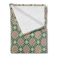 thumbnail image 2 of Eastern Soft Flannel Fleece Throw Blanket, Vintage Mosaic Design of Florets Zigzag Borders Oval Details, Cozy Plush for Indoor and Outdoor Use, 60" x 80", Forest Green Pale Pink, by Ambesonne, 2 of 5