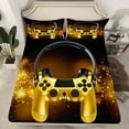 thumbnail image 2 of Manfei Teens Gamer Gaming Queen Sheet Sets, Video Game Headset Flat Sheet, Gold Glitters Print Queen Fitted Sheet Breathable Home Decor4 Pieces, 2 of 7
