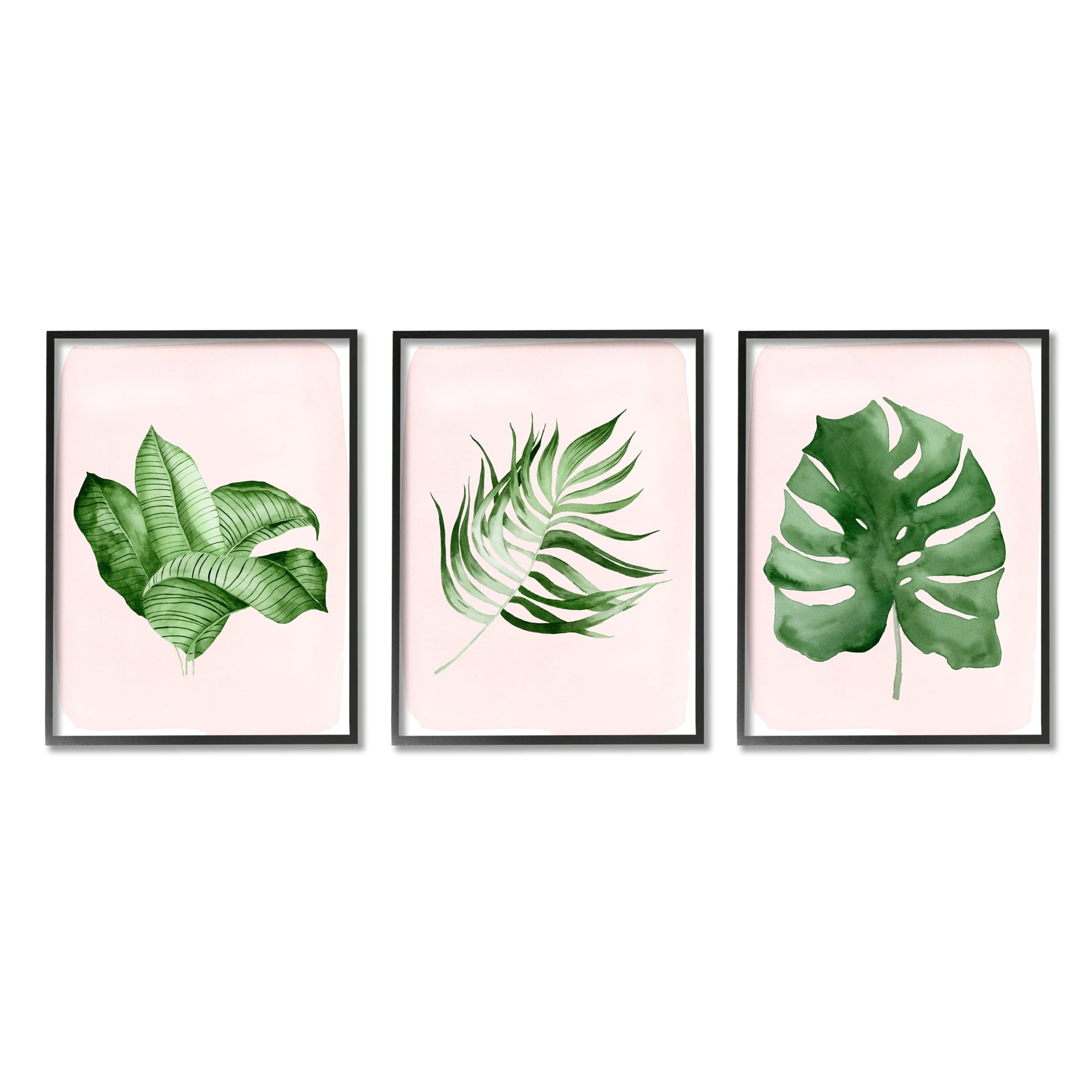 Stupell Industries Boho Palm Leaves over Pink Modern Tropical Plants Graphic Art Gray Framed Art Print Wall Art Set of 3, 16x20, by Lettered and Lined