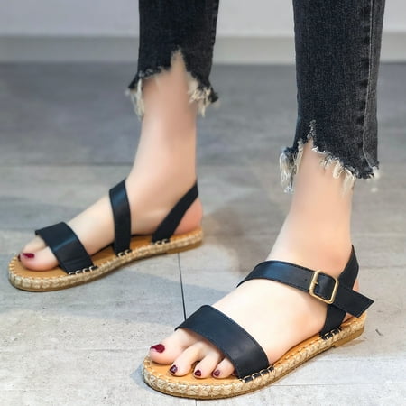 

absuyy Womens Flat Sandals- Beach Sandals Casual Plus Open Toe Summer Slide Sandals #940 Black
