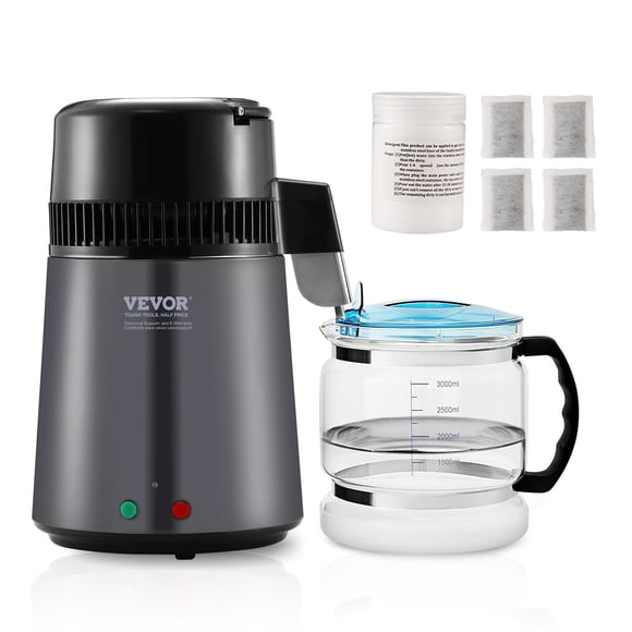 VEVOR Water Distiller, 4L 1.05 Gallon Pure Water Purifier Filter For Home Countertop, 750W Distilled Water Maker, Stainless Steel Interior Distiller