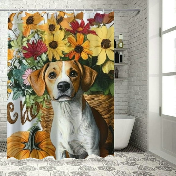 Patifu Dog Flowers Pumpkins Shower Curtain Set with Hooks 100% Polyester 36"x72