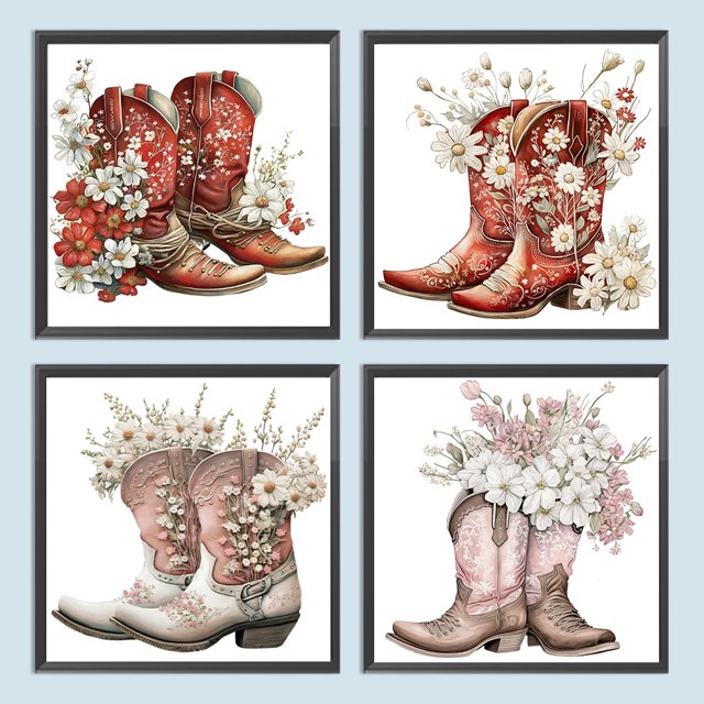 Juego de Pintura de Diamantes 5D FLhrweasw 4 Piezas Botas de Vaquero